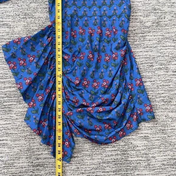 New Rhode Mina Draped Floral-Print Crepe de Chine Mini Dress Blue Small - Picture 8 of 14